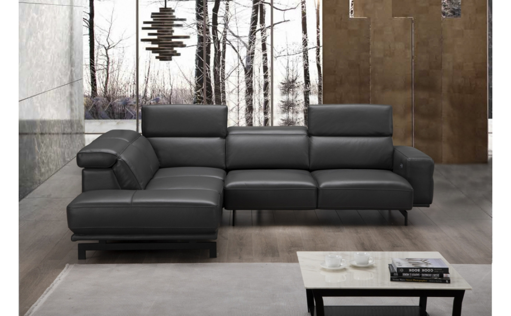 Davenport Slate Grey Premium Leather Sectional J&M Furniture