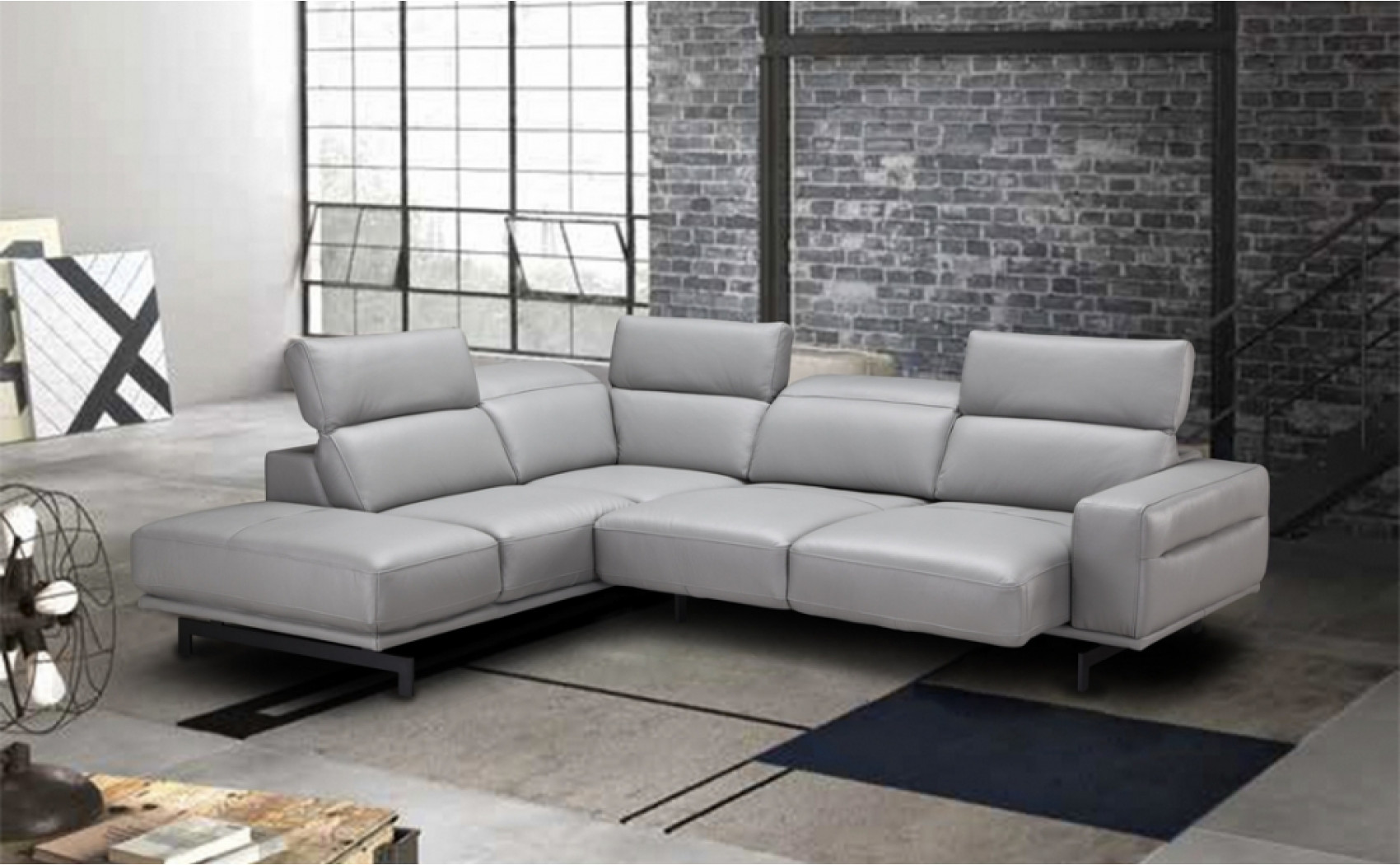 Davenport Light Grey Premium Leather Sectional J&M Furniture