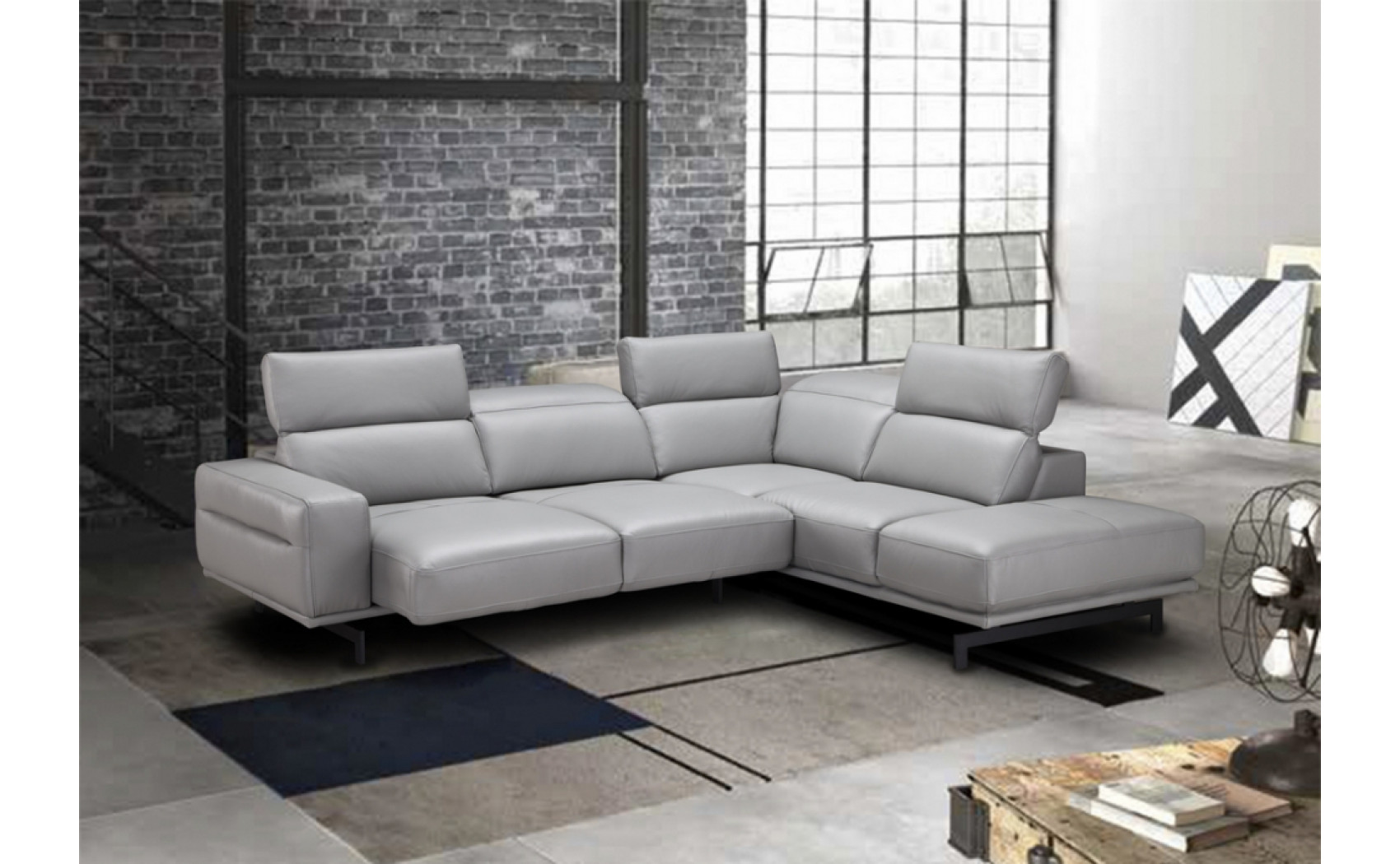 Davenport Light Grey Premium Leather Sectional J&M Furniture