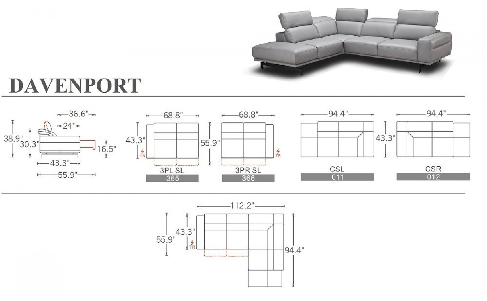 Davenport Light Grey Premium Leather Sectional J&M Furniture
