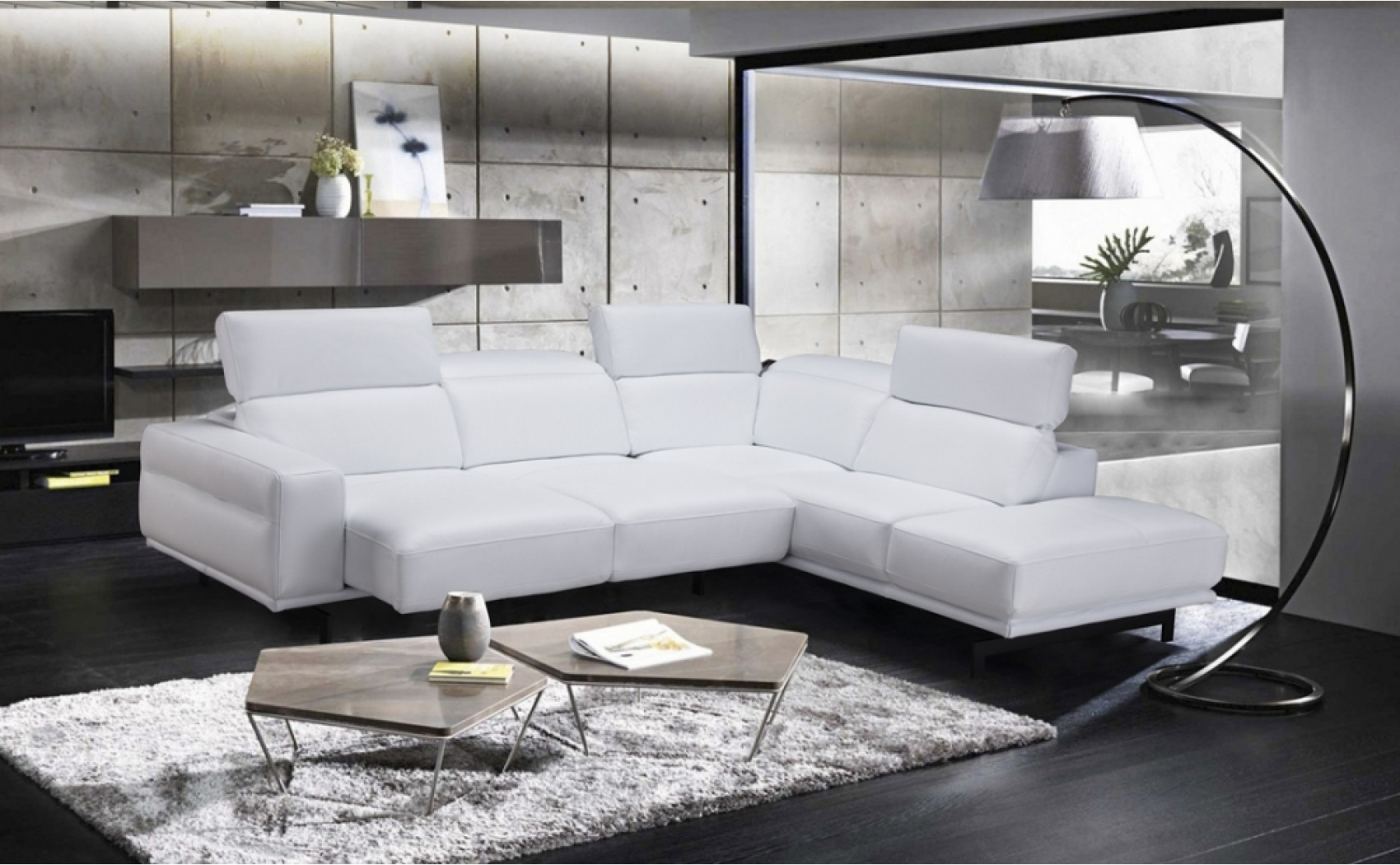 Davenport Snow White Premium Leather Sectional J&M Furniture