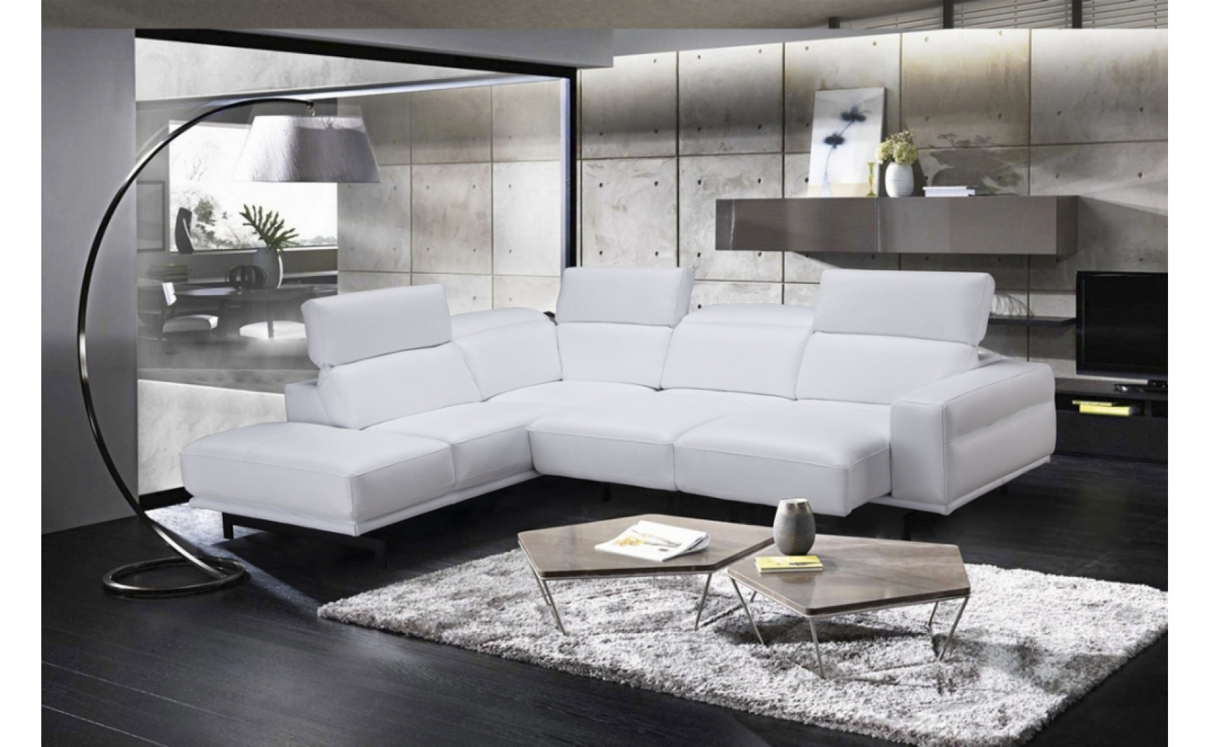 Davenport Snow White Premium Leather Sectional J&M Furniture