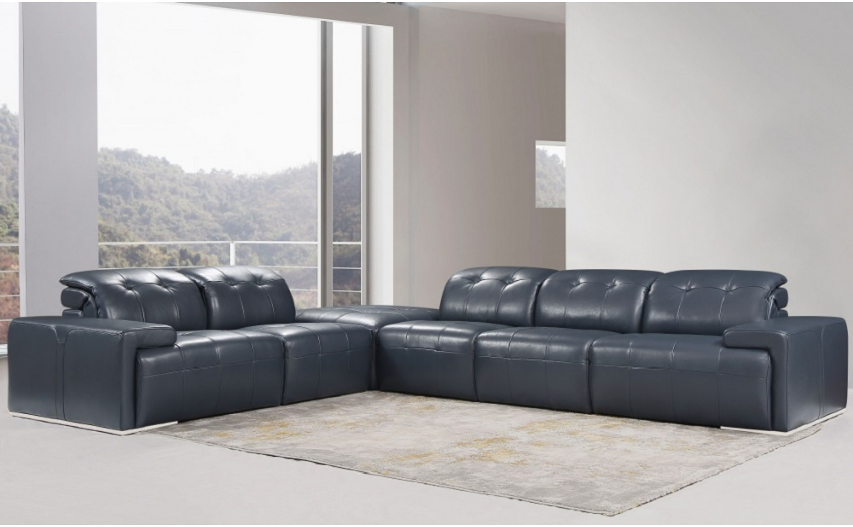 Davide Sectional Thick Italian Leather Blue J&M Furniture
