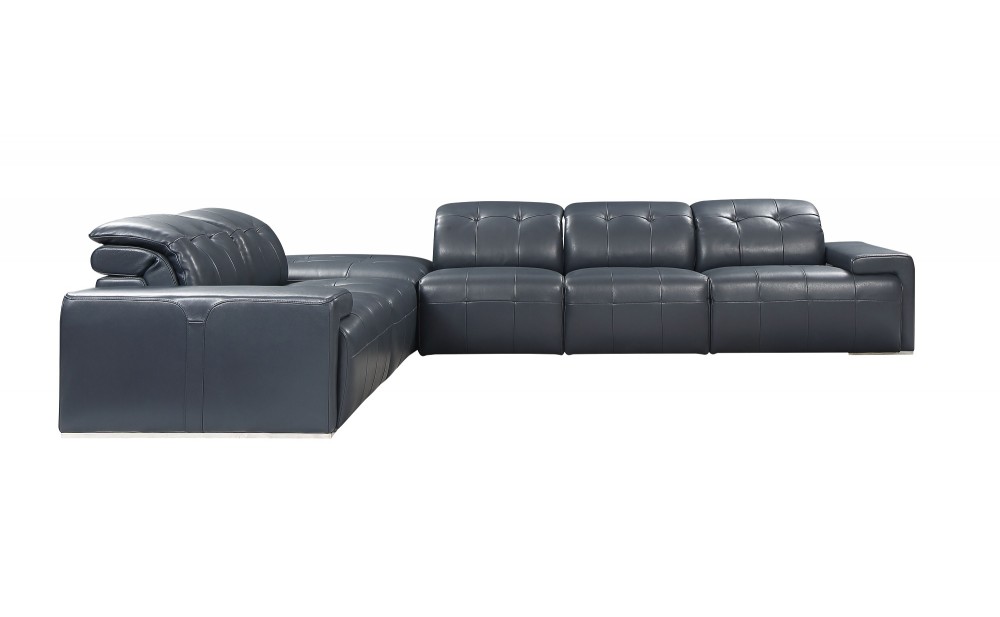 Davide Sectional Thick Italian Leather Blue J&M Furniture