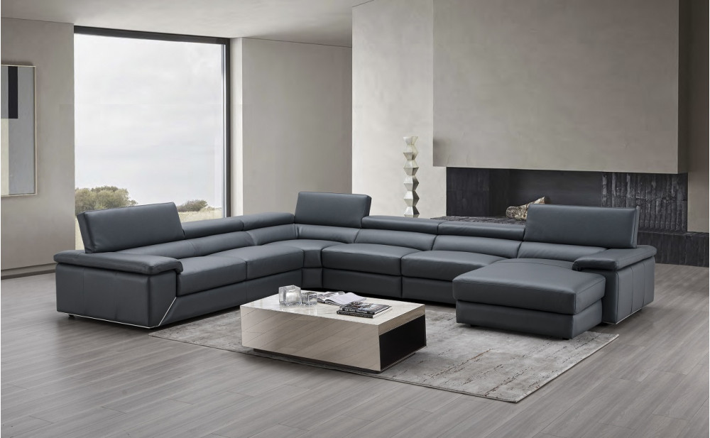Kobe Premium Leather Sectional Blue Grey J&M Furniture