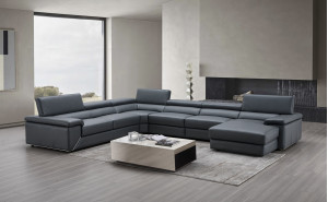 Kobe Premium Leather Sectional Blue Grey J&M Furniture