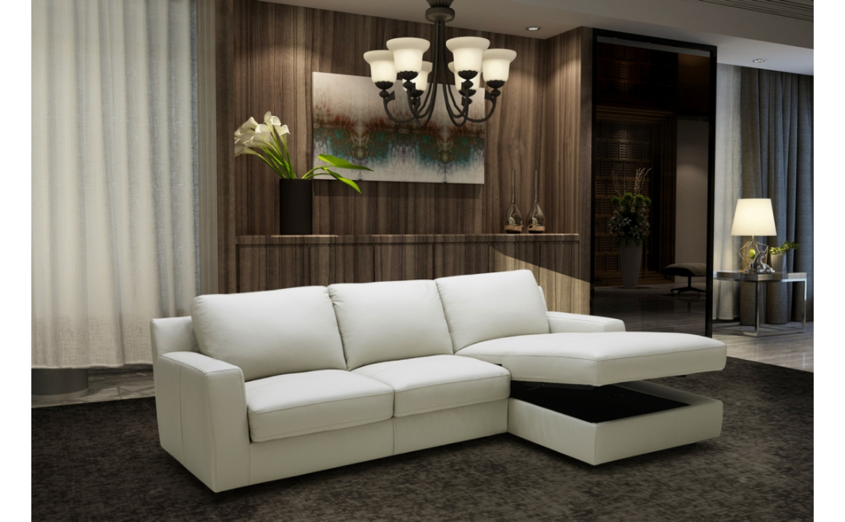 Lauren Premium Leather Sectional Light Grey J&M Furniture