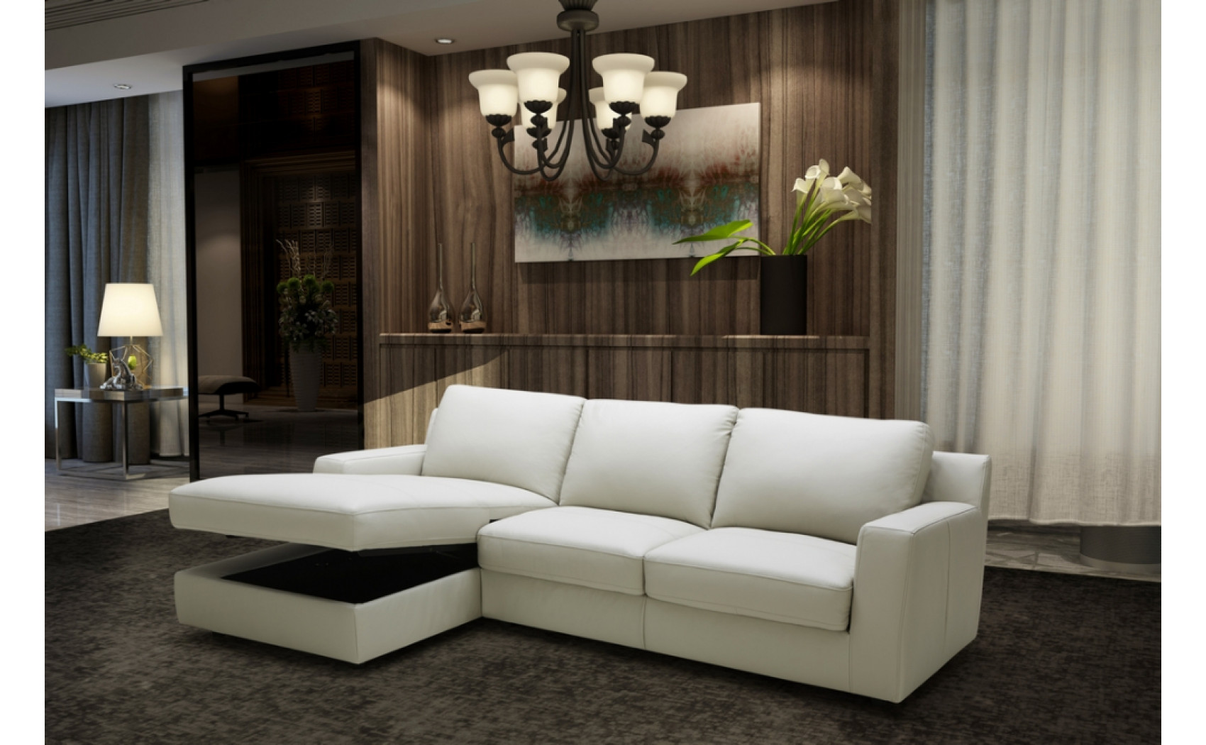 Lauren Premium Leather Sectional Light Grey J&M Furniture