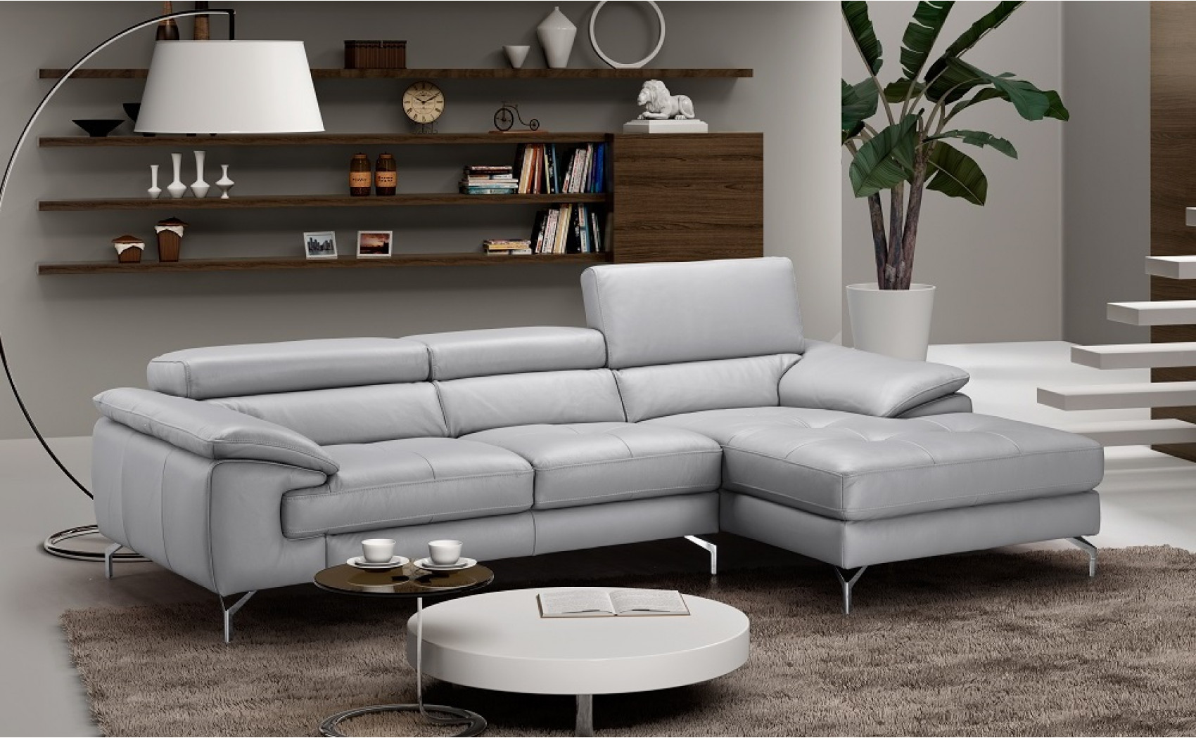 Liam Leather Sectional Light Grey J&M Furniture
