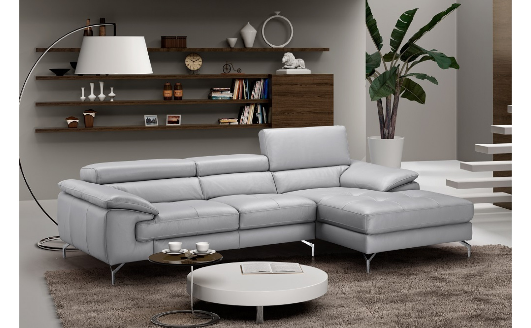 Liam Leather Sectional Light Grey J&M Furniture