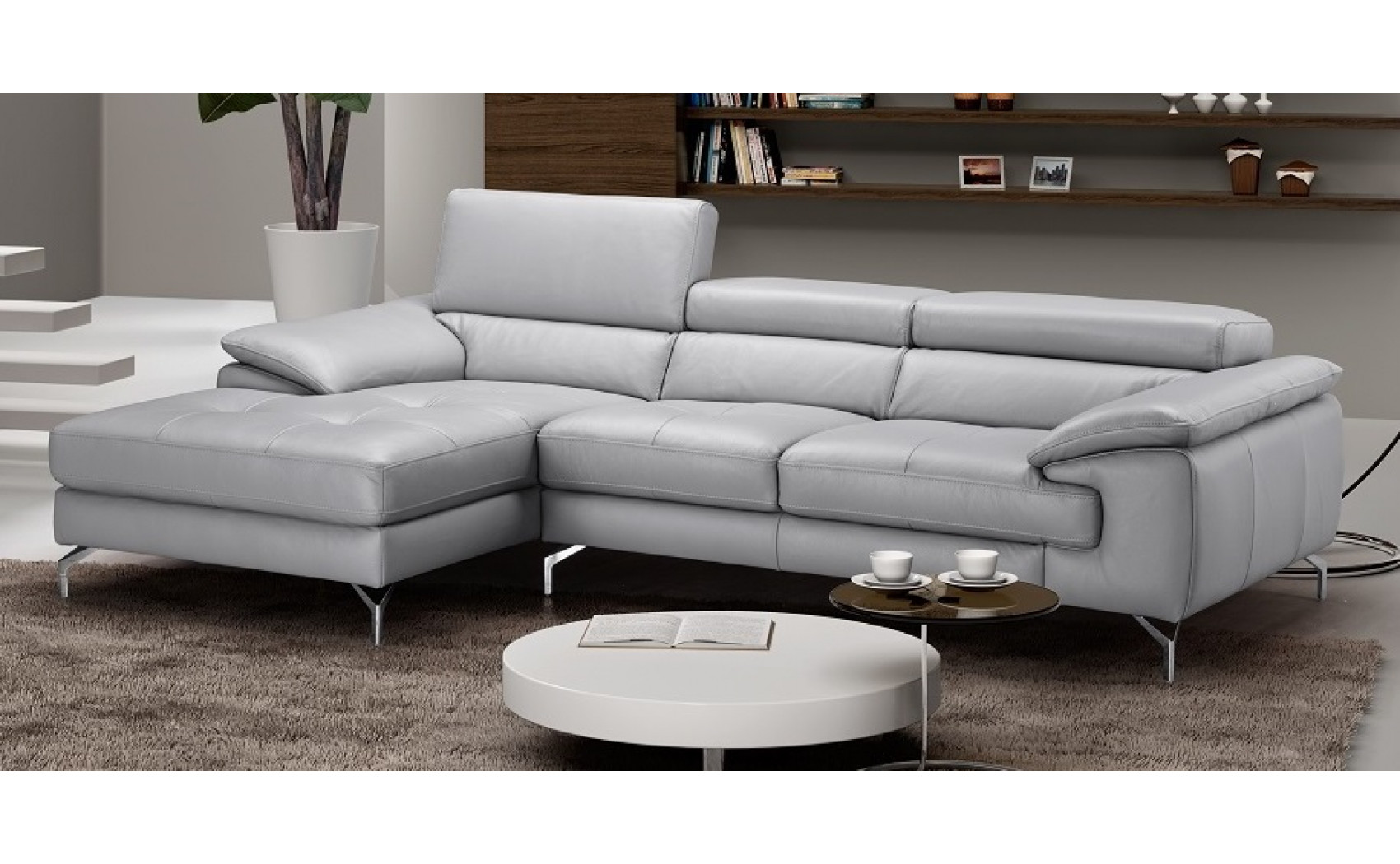 Liam Leather Sectional Light Grey J&M Furniture
