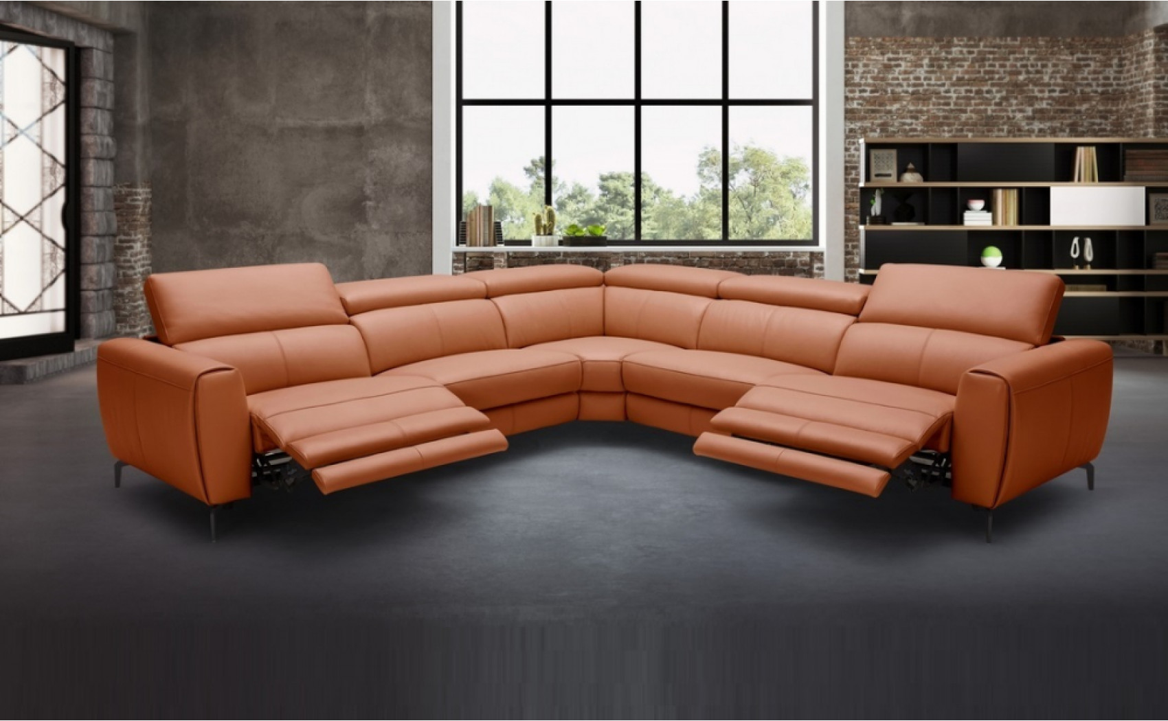 Lorenzo Premium Leather Sectional Sectional Rust J&M Furniture