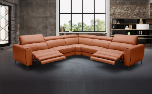 Lorenzo Premium Leather Sectional Sectional Rust J&M Furniture