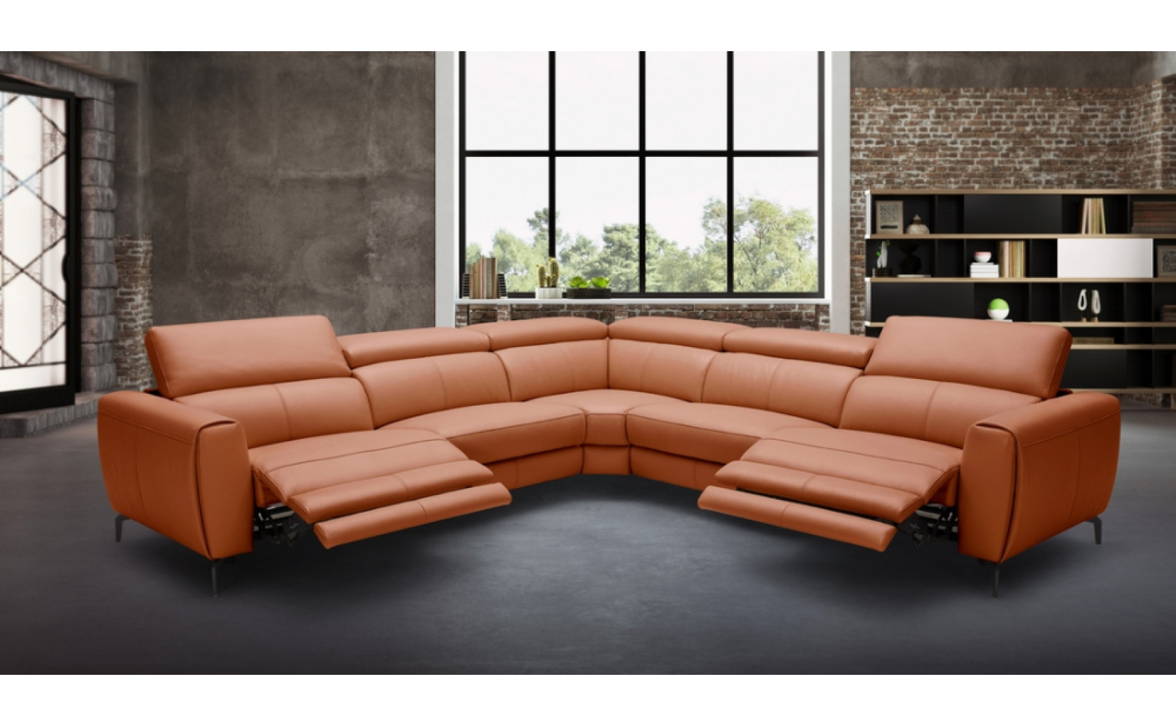Lorenzo Premium Leather Sectional Sectional Rust J&M Furniture