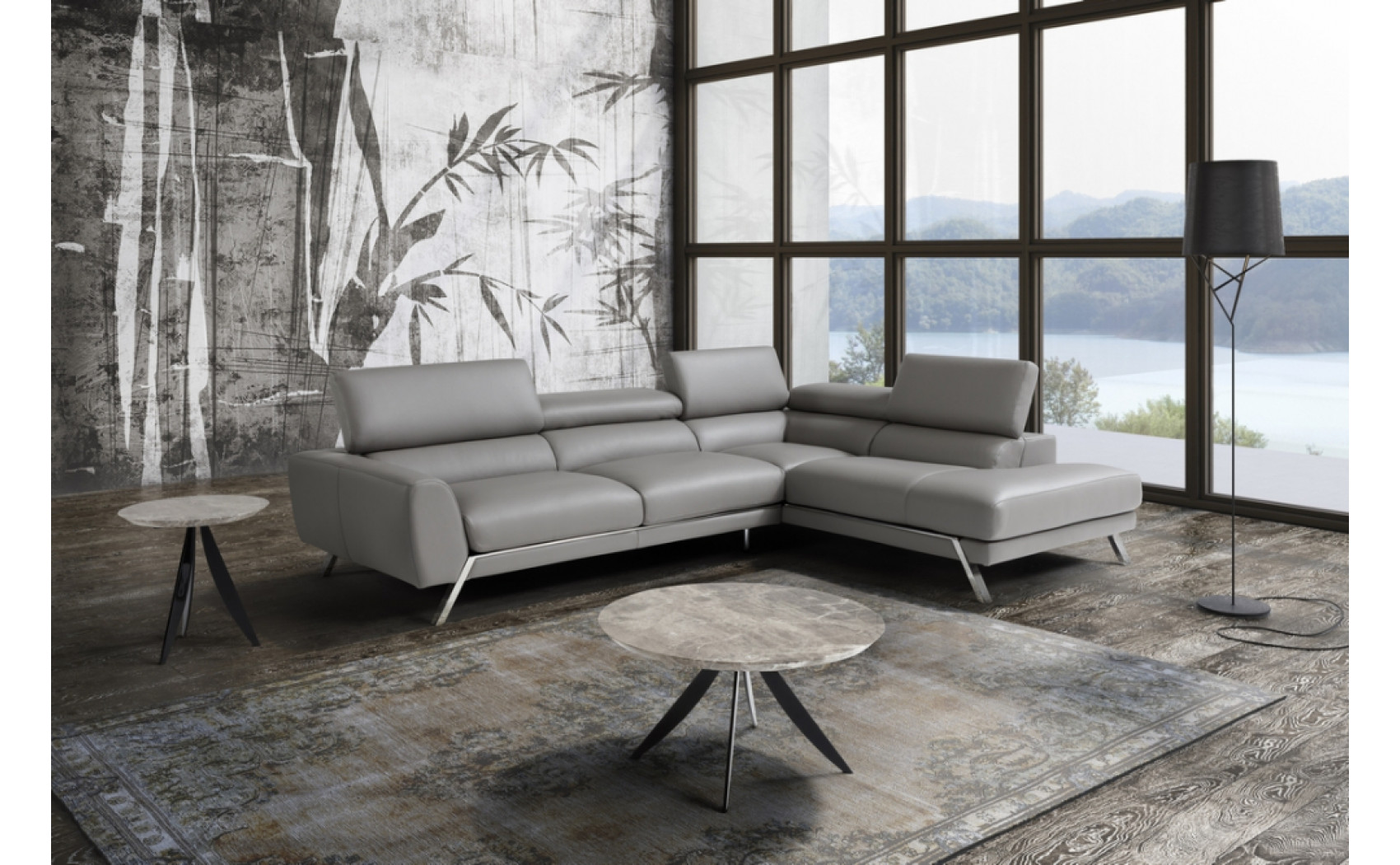 Mood Grey Premium Leather Sectional J&M Furniture