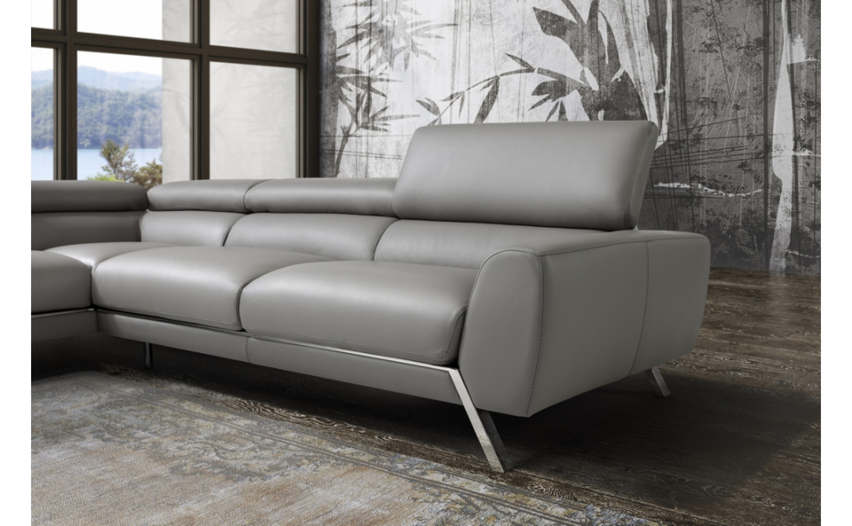 Mood Grey Premium Leather Sectional J&M Furniture