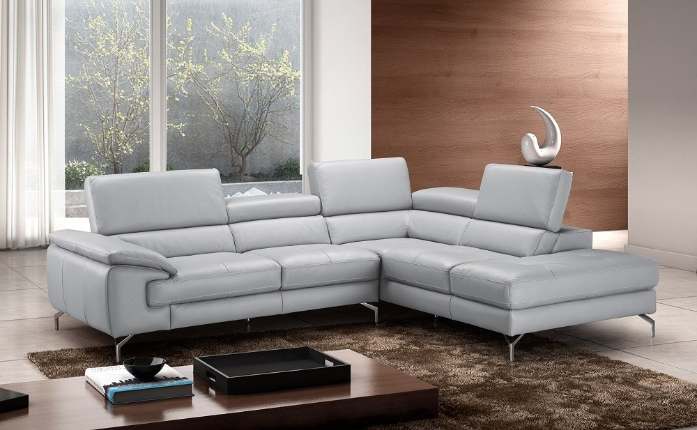 Olivia Premium Leather Sectional Light Grey J&M Furniture