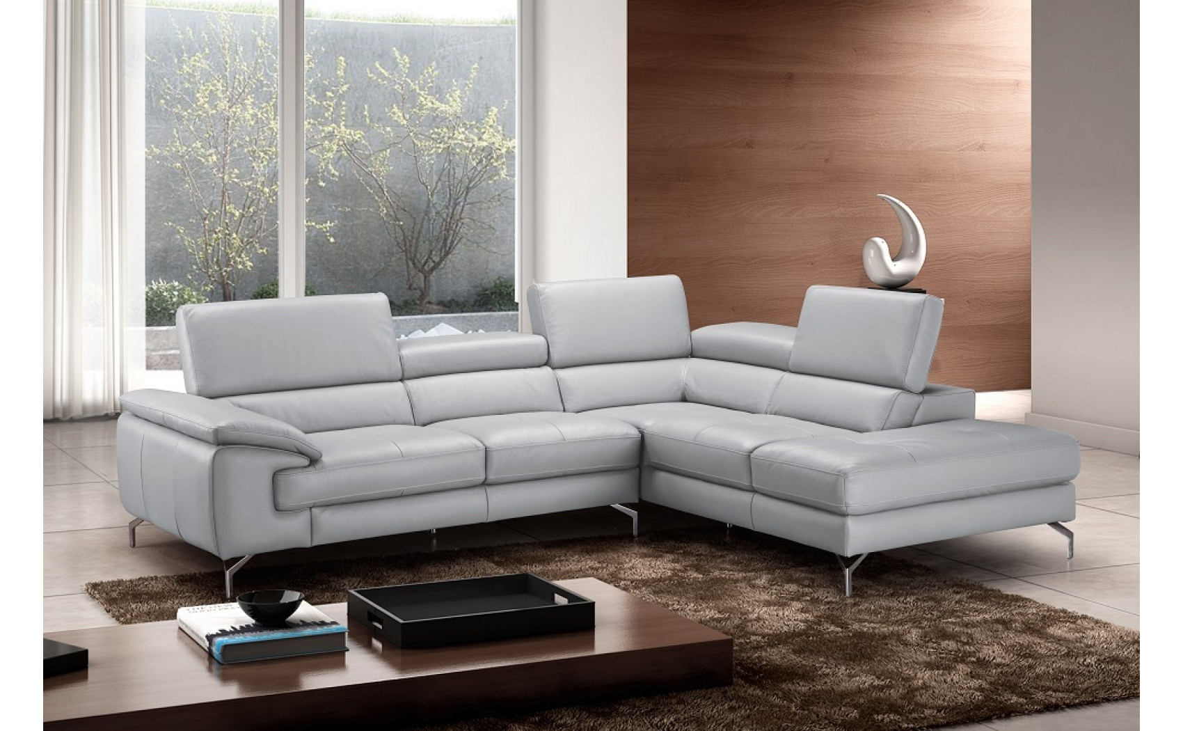 Olivia Premium Leather Sectional Light Grey J&M Furniture