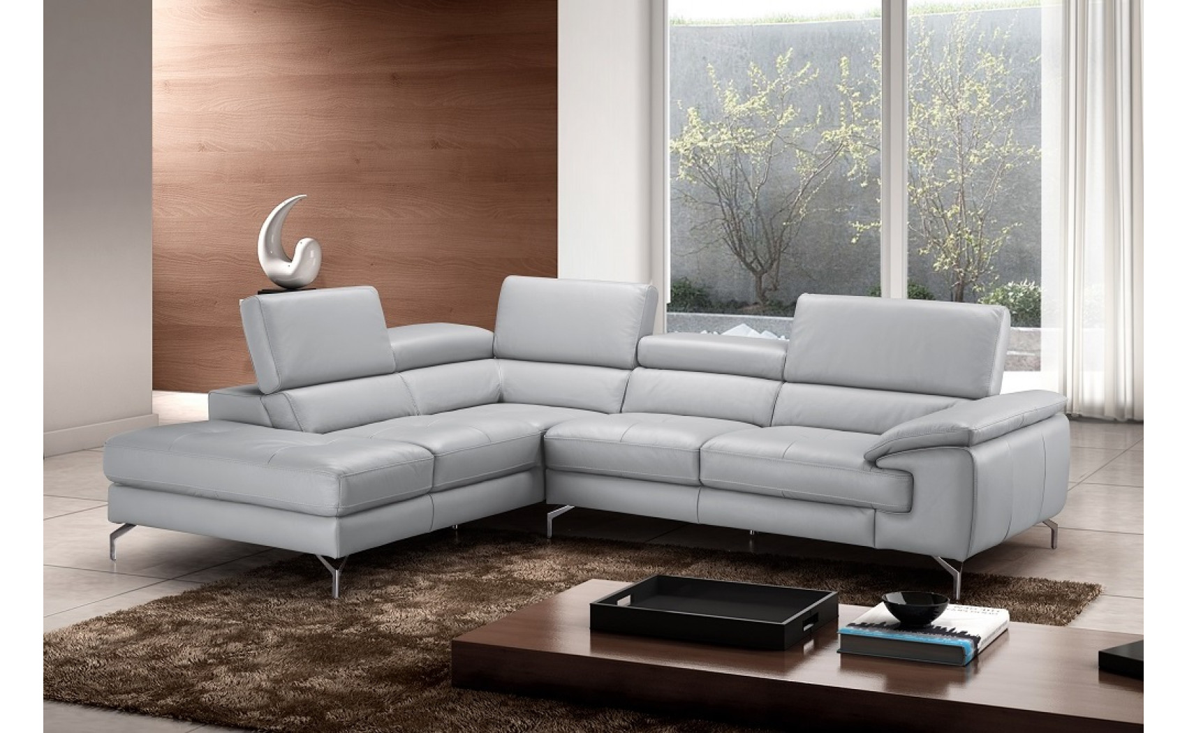 Olivia Premium Leather Sectional Light Grey J&M Furniture