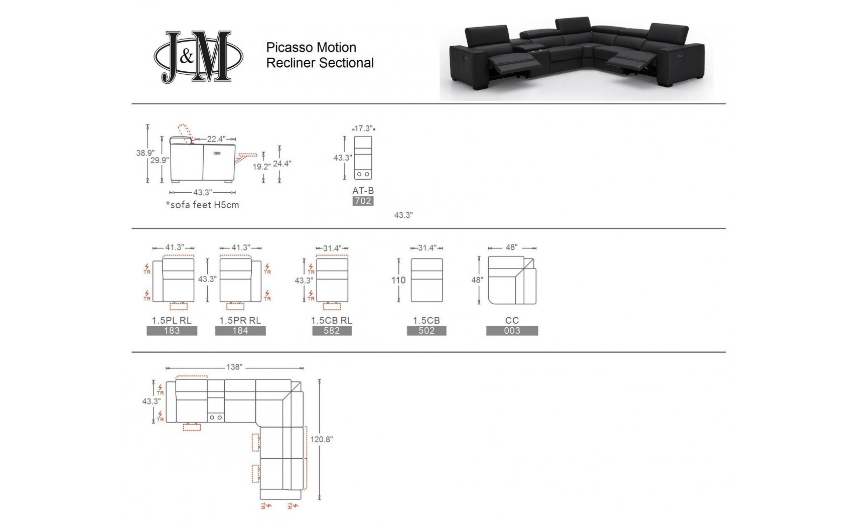Picasso 6PC Black Sectional J&M Furniture