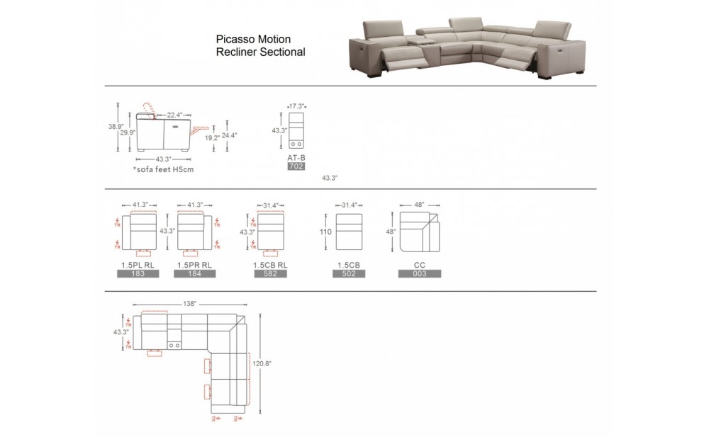 Picasso Motion Sectional Blue Grey J&M Furniture