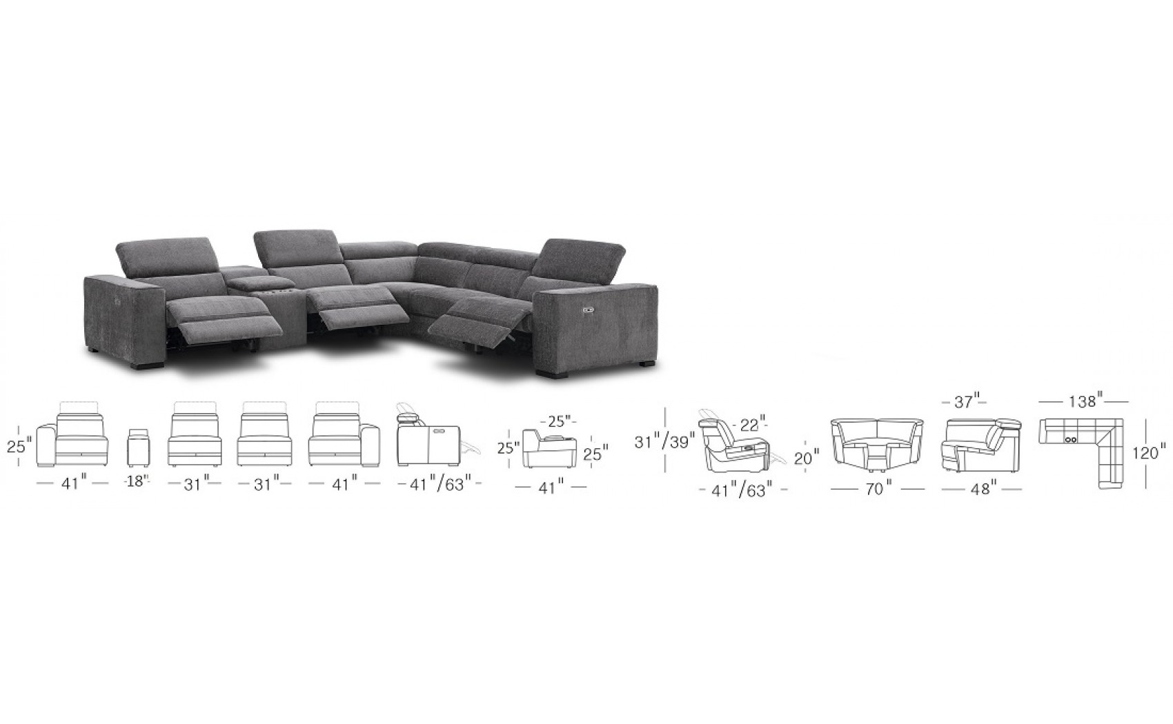 Picasso 6PC Motion Dark Grey Sectional J&M Furniture