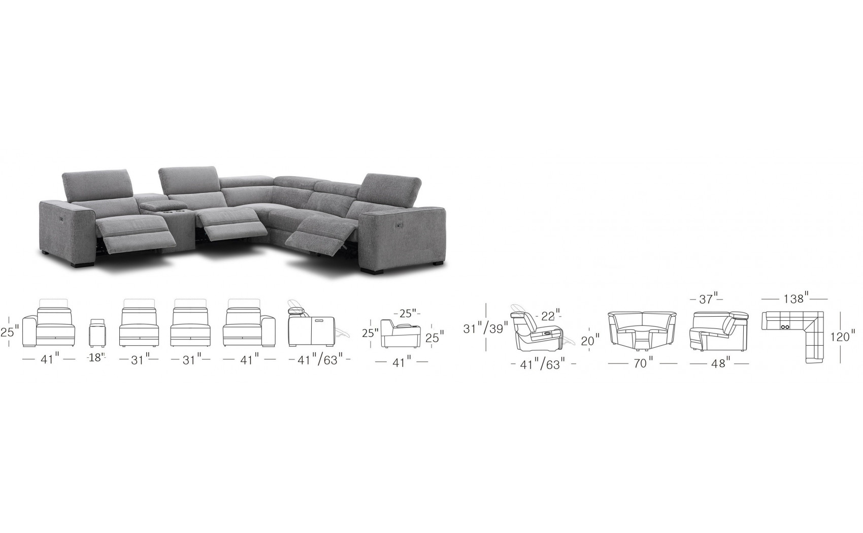 Picasso 6PC Motion Light Grey Sectional J&M Furniture