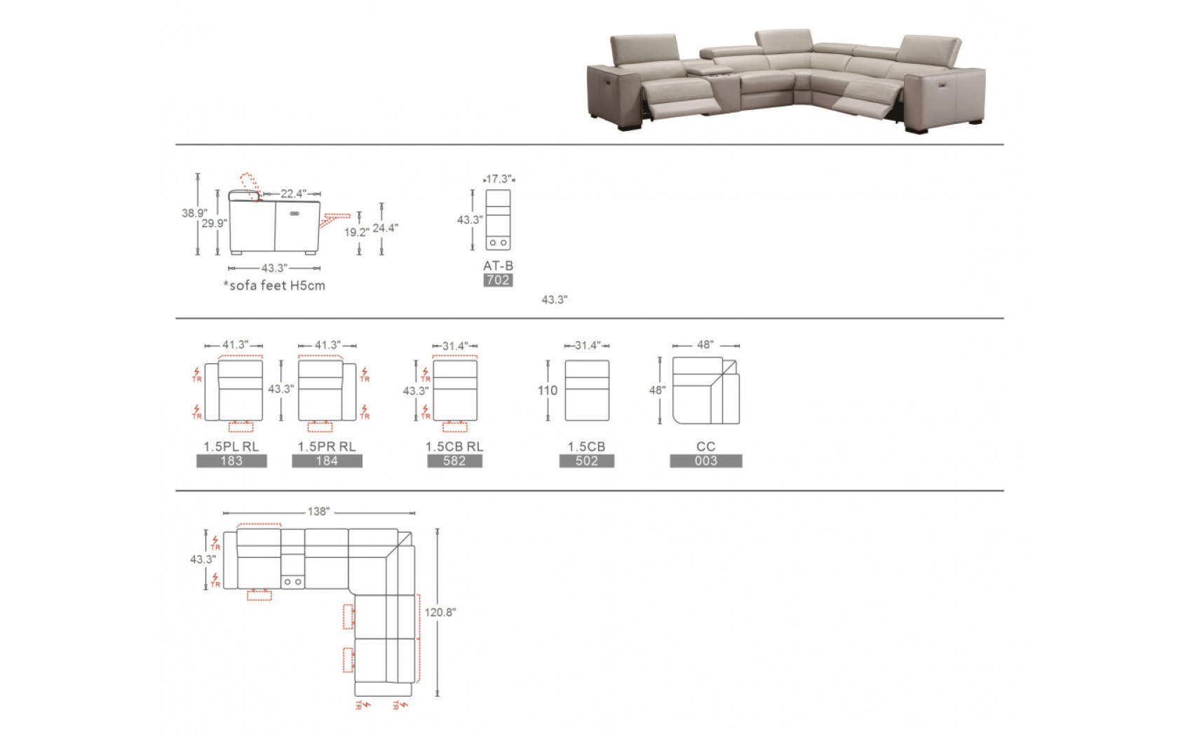 Picasso Motion Sectional Silver Grey J&M Furniture