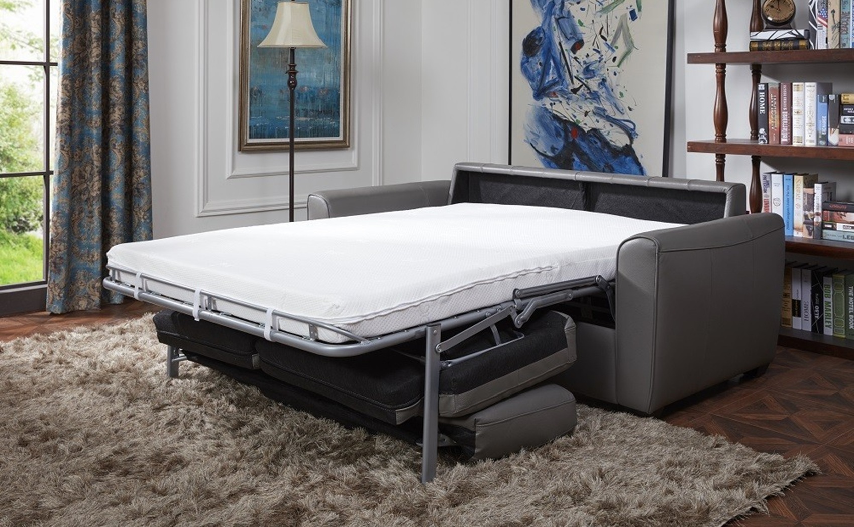 Jasper Sofa Bed Leather Grey J&M Furniture