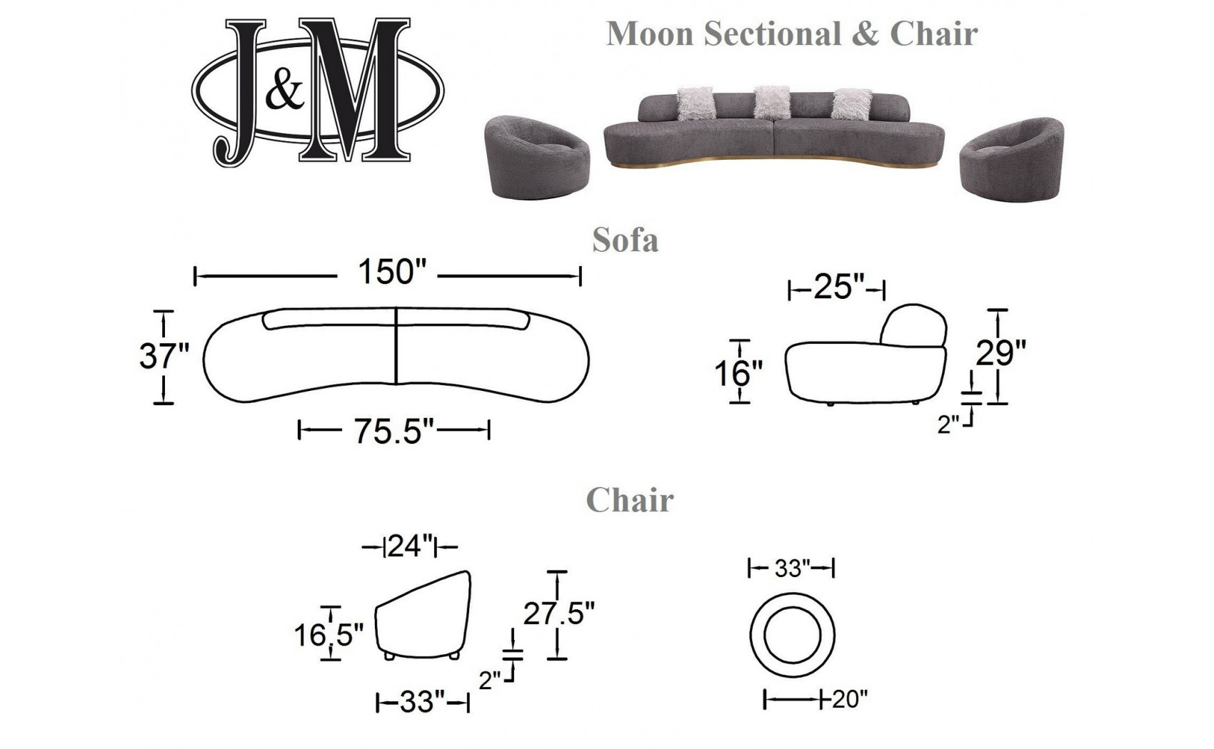 Moon Sectional Set Dark Grey J&M Furniture